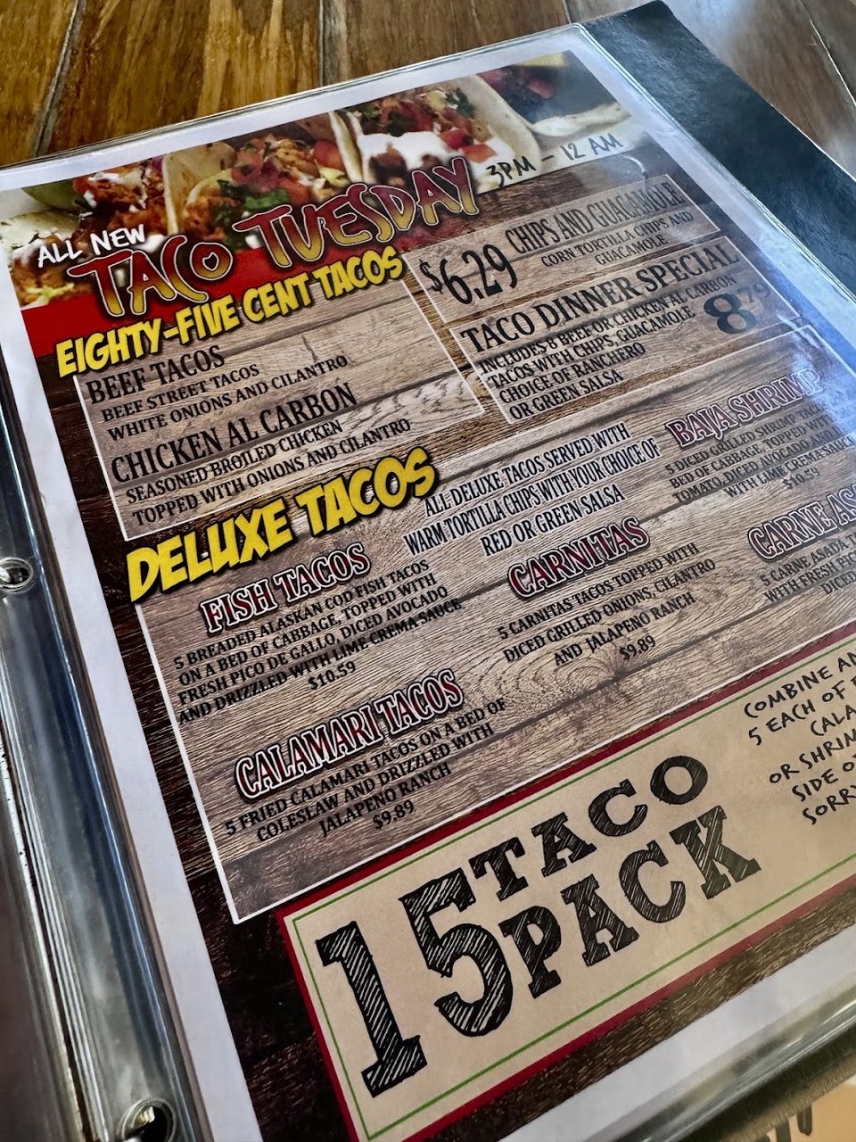 Bar menu with appetizers and drinks.